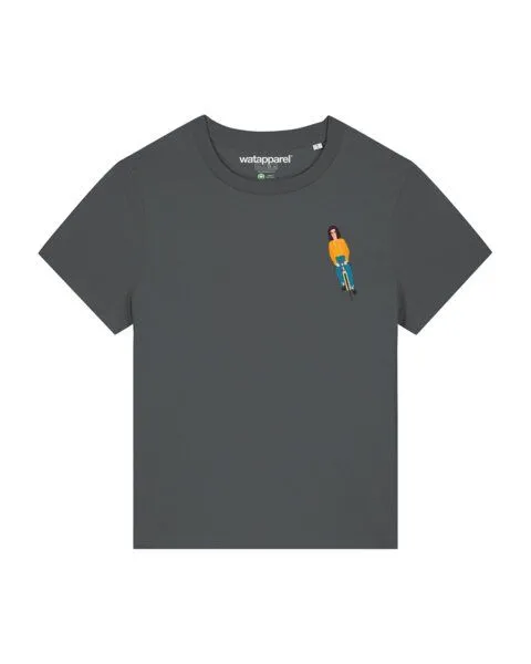 watapparel watapparel T-Shirt Frauen Mädchen Auf Fahrrad, Anthracite, – Produktbild 1 von 3