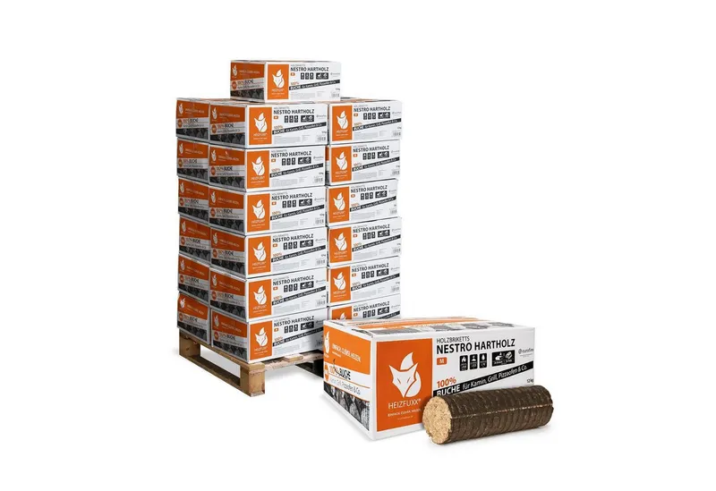 HEIZFUXX Holzbriketts Nestro M Holzbriketts Hartholz im Karton, 300 kg, (Palette, 25-St) – Produktbild 1 von 5