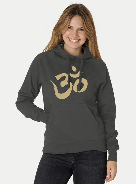 Peaces.bio - handbedruckte Biomode Peaces.bio - handbedruckte Biomode Bio-Damen-Kapuzensweater Om, Graphitgrau, – Produktbild 2 von 2
