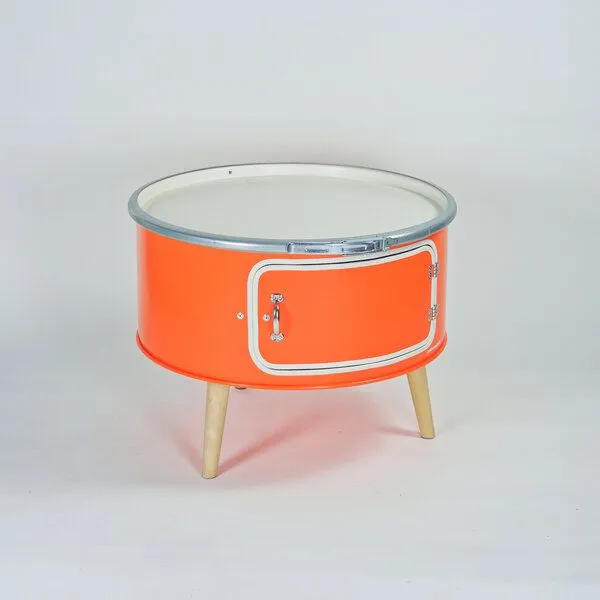 Lockengelöt Lockengelöt Betty Couchtisch aus einem Hamburger Ölfass, Orange (gepulvert), – Produktbild 1 von 1