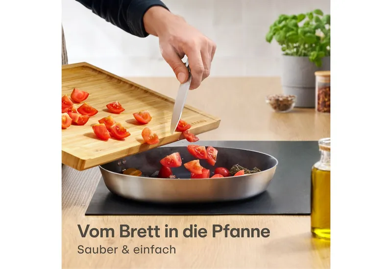 Praknu Schneidebrett Schneidebrett aus Holz Groß XXL - Mit Saftrille - Beidseitig, Bambus, (Schneidebrett mit Saftrille, 1-St., 1 Schneidebrett aus Bambusholz), Beidseitig nutzbar mit Saftrille - FSC®-zertifiziert - robust, Braun, – Produktbild 5 von 5