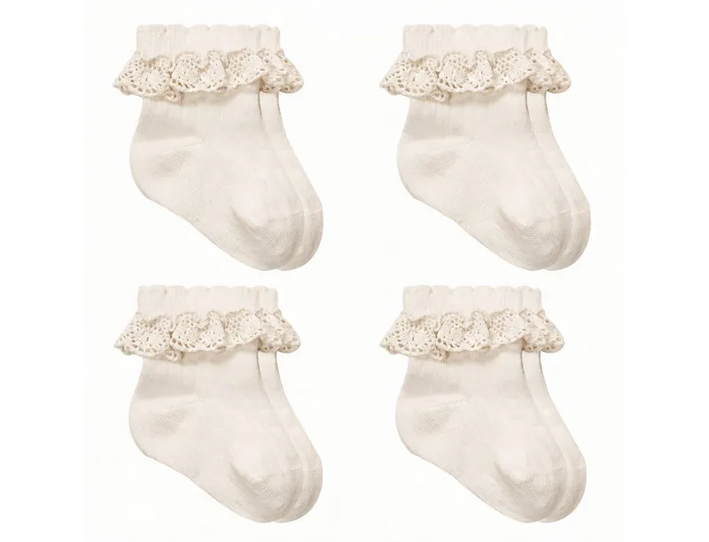 bistyle bistyle Kurzsocken Baby Socken mit Spitze, Bio-Baumwolle, Nahtlose Zehen, 4er Pack (4er Pack), Weiß, – Produktbild 2 von 5