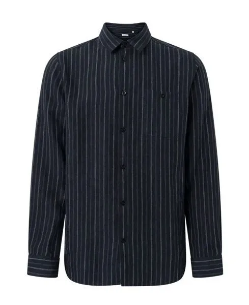 KnowledgeCotton Apparel KnowledgeCotton Apparel Leinenhemd - Long sleeve striped linen custom fit shirt - aus Bio-Leinen - mit Kragen, Stripe -navy, – Produktbild 1 von 4