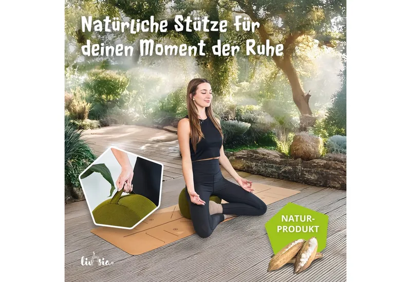 livasia Meditationskissen Zafukissen (Basic) - 32x20cm, Kapok, vegan, handgefertigt, Grün, – Produktbild 2 von 5