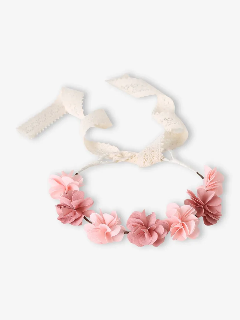 Vertbaudet Blumenkranz für Mädchen, Zartrosa/wollweiß, – Produktbild 2 von 4
