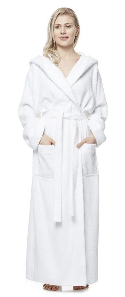Arus Arus Damenbademantel Pandora, extra lang, mit Kapuze, 100% Baumwolle, für Spa & Zuhause, langform, 100% Baumwolle, Kapuze, Gürtel, mit Kapuze, extra lang, 100% Baumwolle, Weiß, – Produktbild 4 von 4