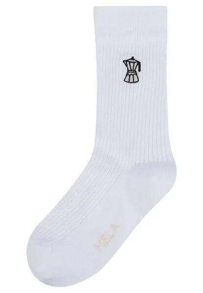 MELA MELA Gerippte Socken Stickerei 1er Pack, Weiss / kaffee, – Produktbild 2 von 3
