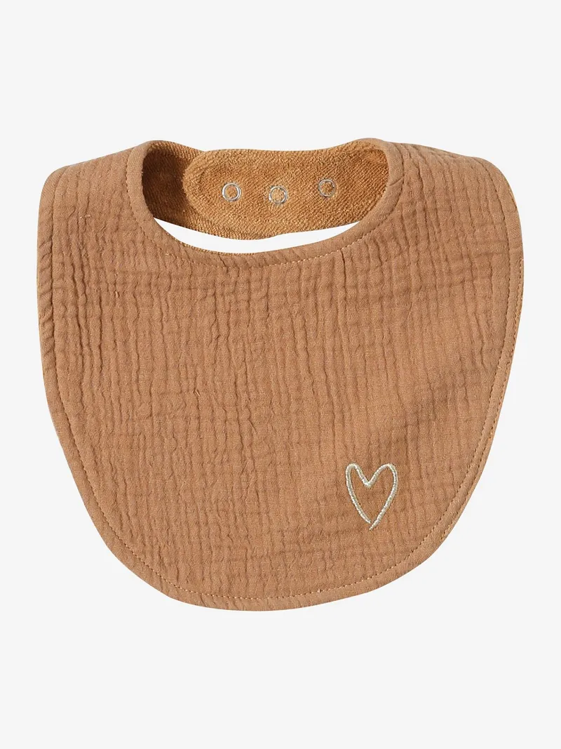 Vertbaudet 3er-Pack Baby Lätzchen aus Ftee/Musselin, Glitzerherz pack rosa, – Produktbild 2 von 3