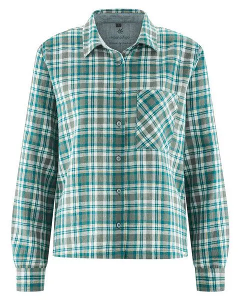 HempAge HempAge Karierte Bluse Hanf/Biobaumwolle, Lagoon (blau), – Produktbild 2 von 4