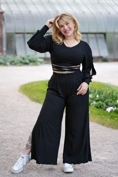 Vivien Joy Vivien Joy High Waist Hose mit Schlitz - Farrah Comfy Pants, Black (schwarz), – Produktbild 2 von 4