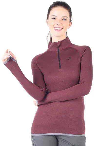 Woolona Woolona Langarmshirt - LORICA - 100% Merinowolle (Zip), Dunkelrot, – Produktbild 2 von 2
