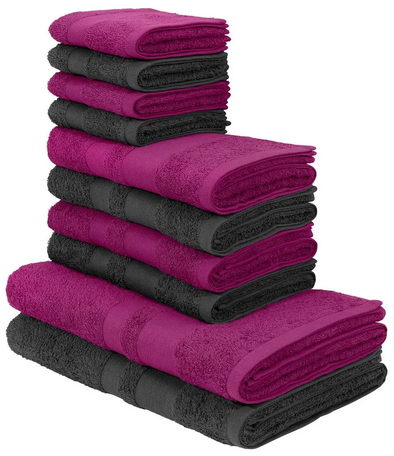 OTTO home Handtuch Set Vanessa, 10-tlg Handtuch-Set, weich, in Standard- und Premium-Qualität, Walkfrottee (Set, 10-St), 100% Baumwolle, Duschtücher, Handtücher, Gästetücher, mit Bordüre, Rot, – Produktbild 6 von 8