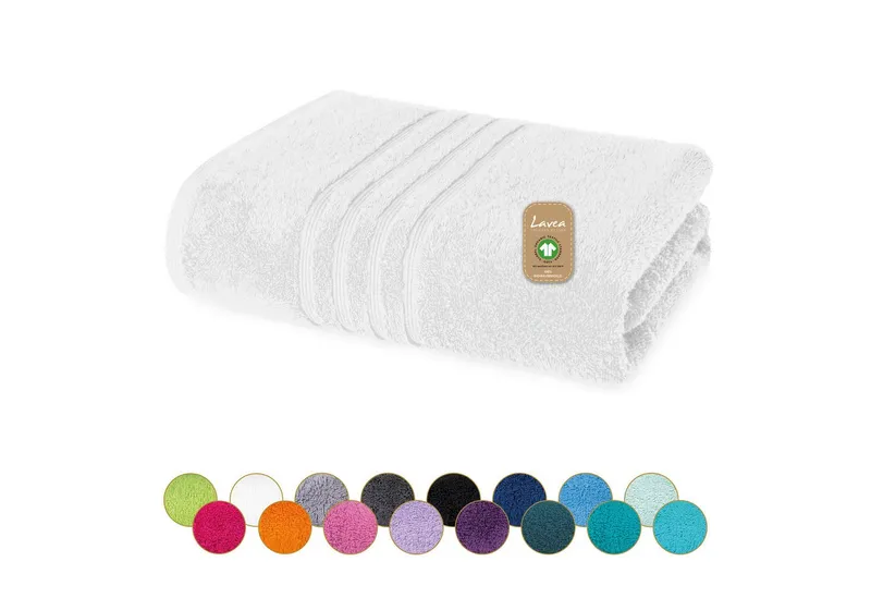 Lavea Badetuch Bali Duschtuch 100x150 cm Duschtuch 70x140 cm, Weiches Bio-Baumwollfrottee (1-St), Handtuch, GOTS-zertifiziert, extra saugstark mit 500g/m², Weiß, – Produktbild 1 von 5