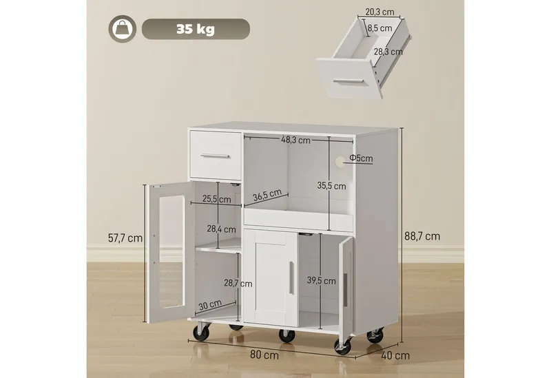 HOMCOM HOMCOM Küchenbuffet Sideboard, Mikrowellenschrank, Schublade, verstellbare Ablagen (Küchenbuffet, 1-St., Küchenschrank) für Küche, Esszimmer, Weiß, – Produktbild 3 von 5