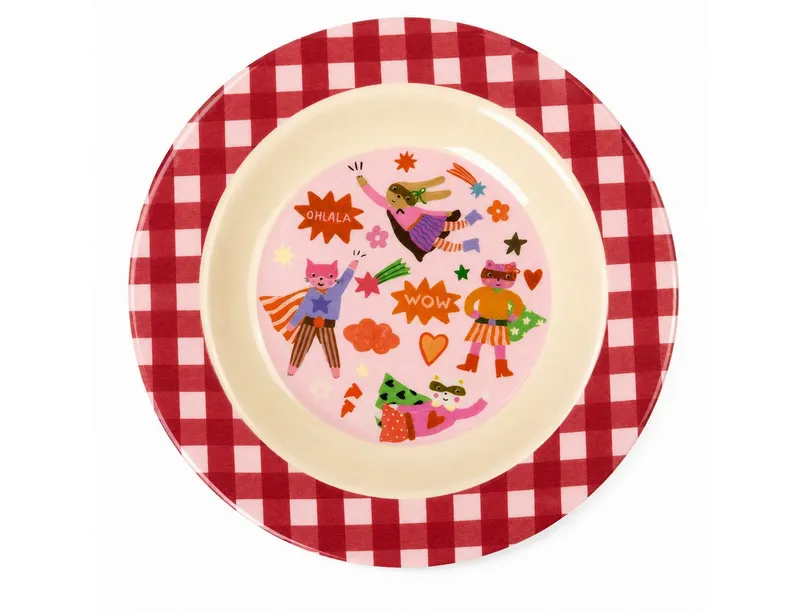 RICE RICE Teller Tiefer Kinderteller 20cm Rot Super Hero Melamin Kindergeschirr, (1 St), Rot, – Produktbild 1 von 5