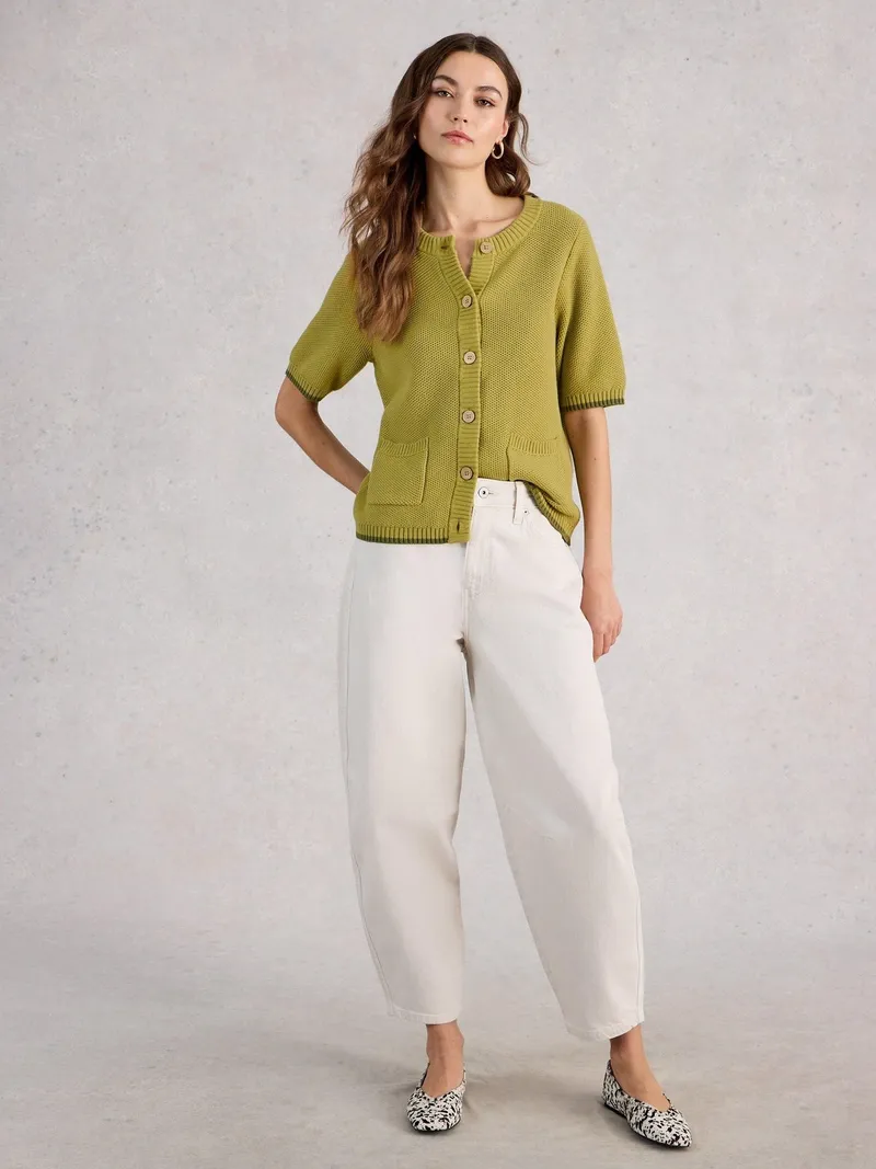White Stuff Kurzarm-Cardigan Isabella - 42, Mittelgrün, – Produktbild 2 von 4