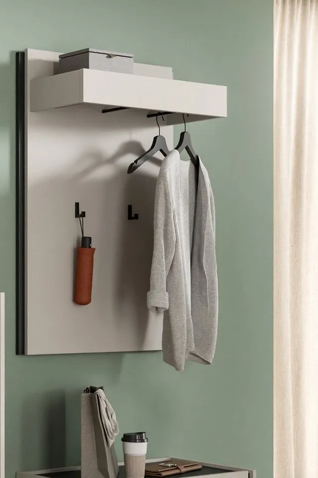 Inn.Furn Garderobenpaneel Nevia (Wandgarderobe in Kaschmir / Sand mit Schwarz, 75 x 106 cm), mit 5 Kleiderhaken und Kleiderstange, Beige, – Produktbild 3 von 5