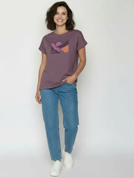 GreenBomb GREENBOMB River Sundown Loony - Sportliches T-Shirt aus Bio-Baumwolle mit Rollup Sleeve / hochwertiger Print / GOTS / Fair & Vegan, Lila (moorberry), – Produktbild 3 von 4