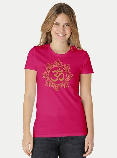 Peaces.bio - handbedruckte Biomode Peaces.bio - handbedruckte Biomode Bio-Damen-T-Shirt "Classic Om", Pink, – Produktbild 2 von 2
