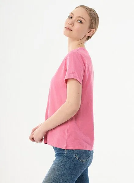 ORGANICATION ORGANICATION Damen Basic T-Shirt aus Bio-Baumwolle mit V-Ausschnitt, Hot pink, – Produktbild 3 von 4