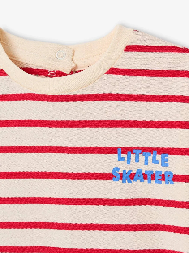 Vertbaudet Gestreiftes Baby Shirt mit Druckknöpfen hinten, Rot, – Produktbild 2 von 3