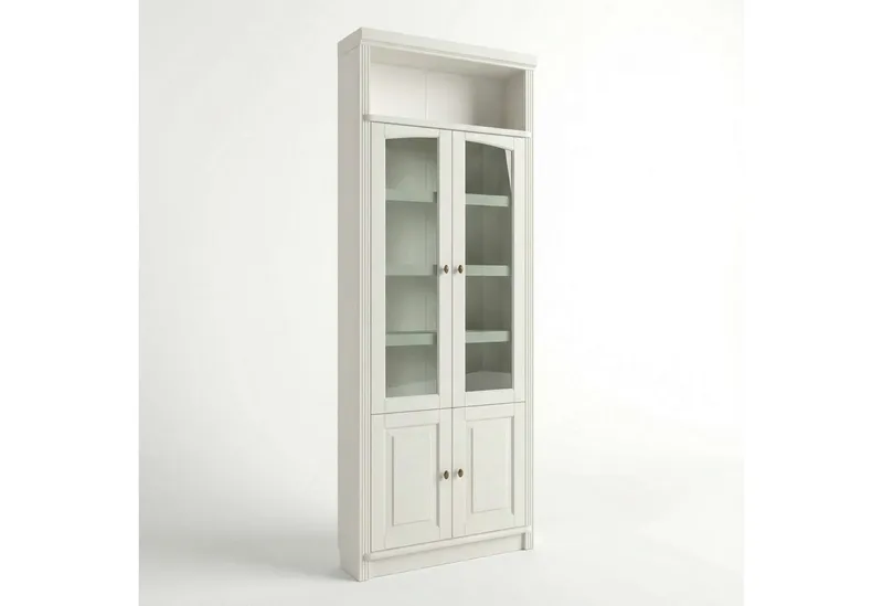 OTTO home Vitrine Soeren Regal mit 2 Glastüren und 2 Holztüren, B/TH: 80/29/220 cm Kiefer FSC®-zertifiziert, 1 offenes Fach, 6 Fächer hinter den Türen, Weiß, – Produktbild 4 von 4