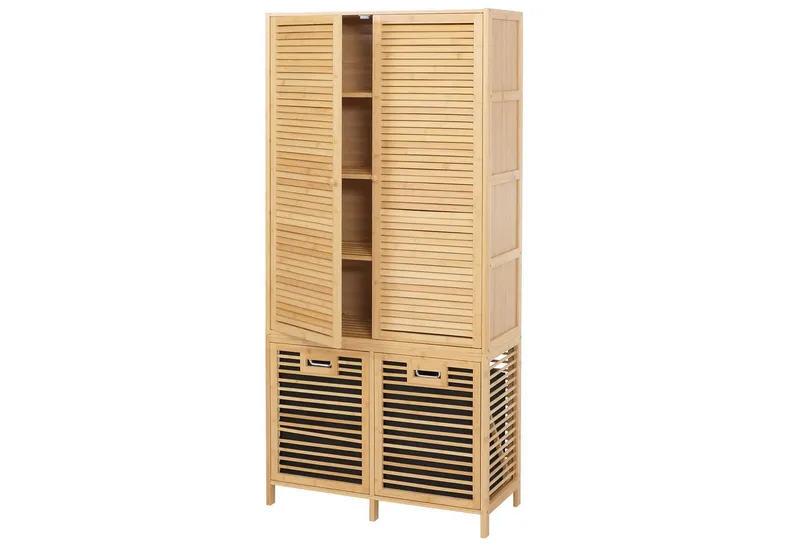 MCW Hochschrank MCW-N83-T Mit Ablagefächern und zwei Wäschekörben, Braun, – Produktbild 2 von 4
