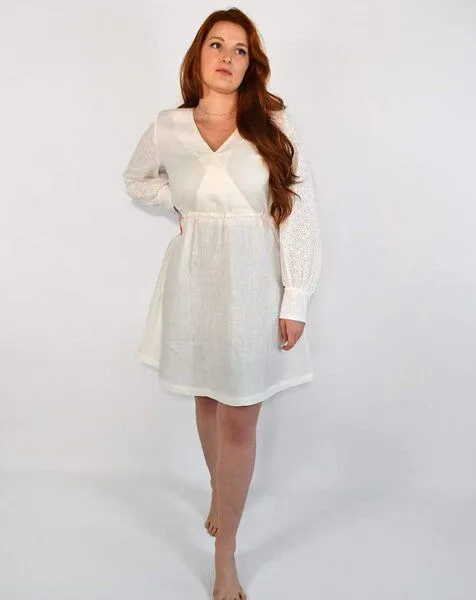 Aatise Aatise Zomi Kleid mit elastischer Taille, weiss, Langarm, Weiß, – Produktbild 1 von 4