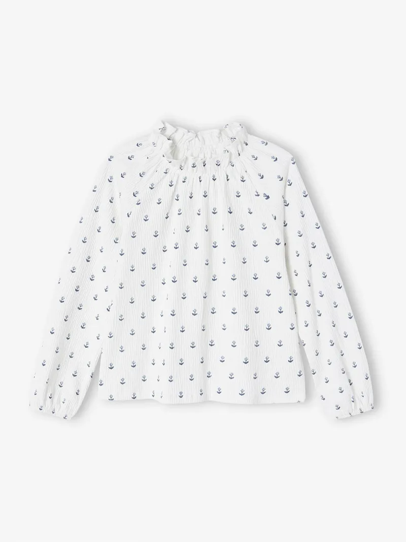Vertbaudet Mädchen Langarm-Blusenshirt mit Rüschenkragen, Wollweiß, – Produktbild 3 von 3
