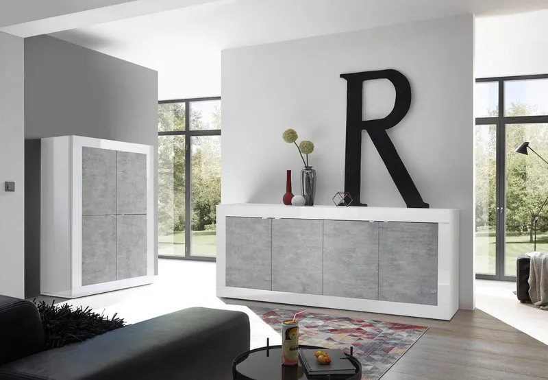 Home affaire Highboard Basic Höhe 162 cm, Breite 102 cm, Kommode 4 Türen, Hochkommode, Metallgriff, moderne Rahmenoptik, viel Stauraum, Farbauswahl, Weiß, – Produktbild 1 von 8