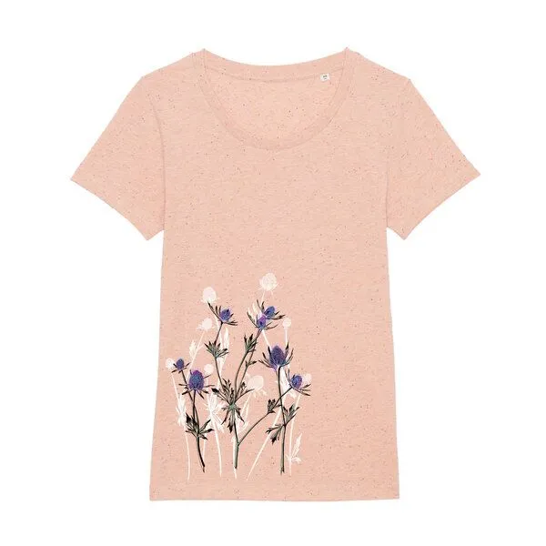 Spangeltangel Spangeltangel Damenshirt mit Distel-Motiv aus Bio-Baumwolle, Natur-Motiv, Rosa, – Produktbild 1 von 4