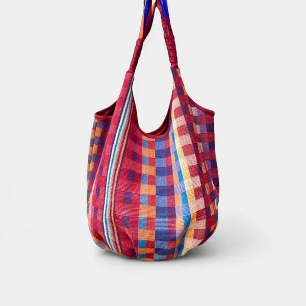 Dragolina Dragolina Ballontasche Nomad aus Webstoff der Pwo Karen, Indian summer karo (rot), – Produktbild 1 von 4