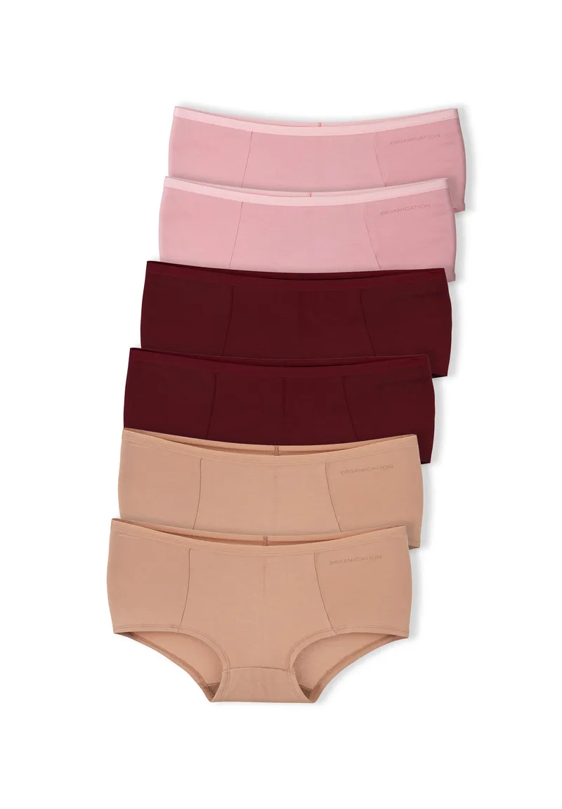 ORGANICATION ORGANICATION Damen vegan Blaire | Boyshorts Panty Aus Bio-Baumwolle Und Tencelâ„¢ Modal-Mix Im 6er-Pack, Dunkelrot, – Produktbild 1 von 1