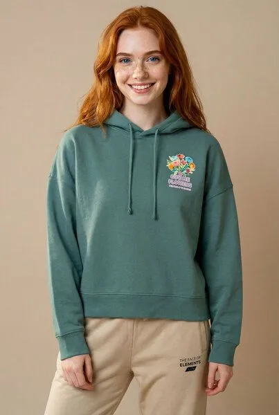 THE FACE OF ELEMENTS The Face of Elements Buy Me Flowers - Relaxed Boxy Fit Hoodie aus 100% Bio-Baumwolle, Green bay (grün), – Produktbild 2 von 3