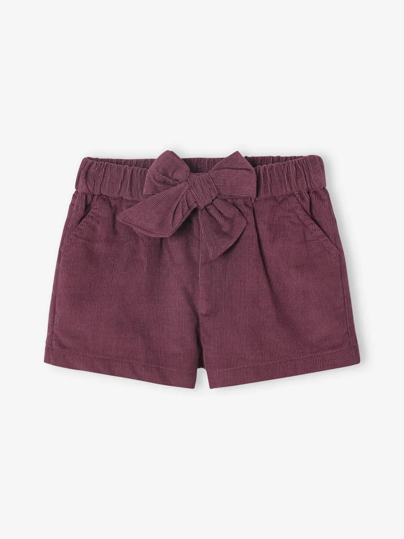 Vertbaudet Baby Shorts aus Feincord mit Bindegürtel, Aubergine, – Produktbild 1 von 3