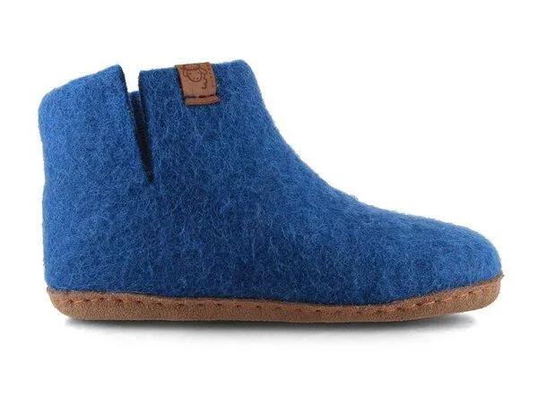 WoolFit WoolFit Yeti Kids Hüttenschuhe aus 100% Wolle mit Ledersohle, Blau, – Produktbild 2 von 3