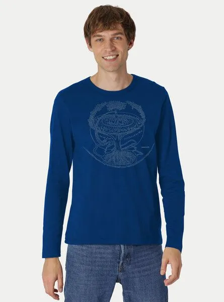 Peaces.bio - handbedruckte Biomode Peaces.bio - handbedruckte Biomode Bio-Herren-Langarmshirt "Weltenesche", Royal, – Produktbild 2 von 2