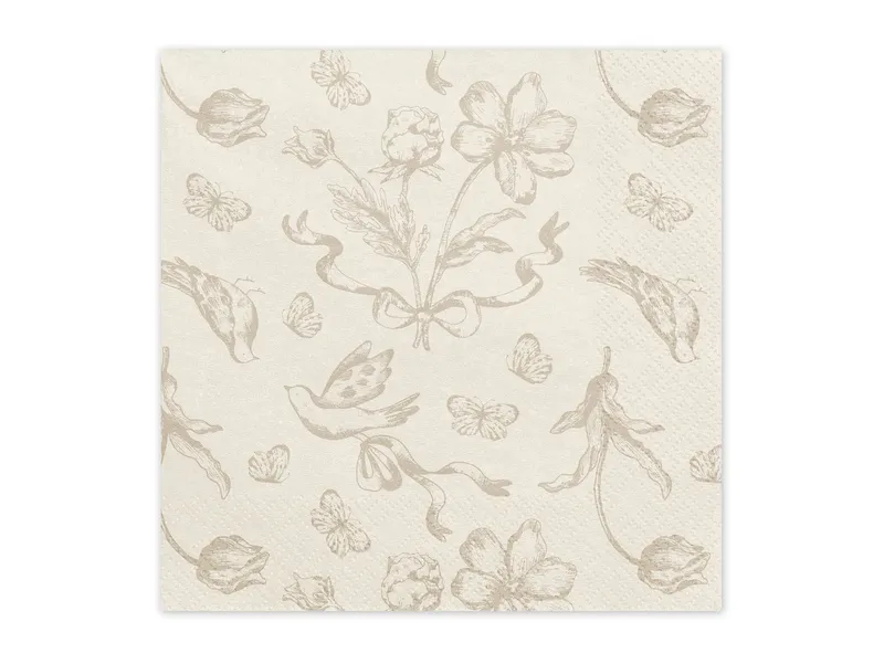 partydeco Papierserviette, Servietten Papier 33x33cm 3-lagig 12 Stück Vintage Blumen & Vögel, Beige, – Produktbild 1 von 5