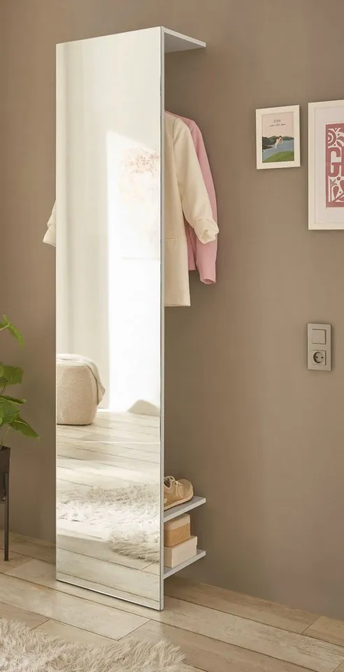 Furn.Design Kompaktgarderobe Center (Flurgarderobe in weiß matt, 50 x 200 cm) mit Spiegel, Schuhablagen und Kleiderstange, Weiß, – Produktbild 5 von 5