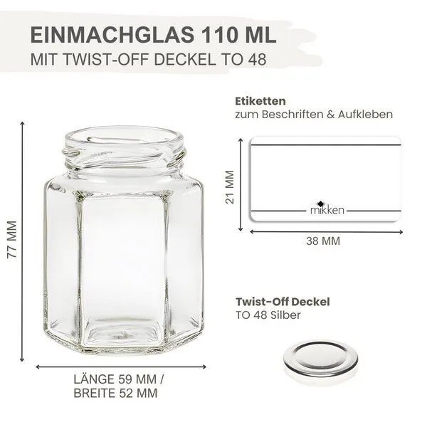 mikken mikken 100 kleine Marmeladengläser 110 ml Einmachgläser mit Schraubdeckel, Silber, – Produktbild 3 von 3