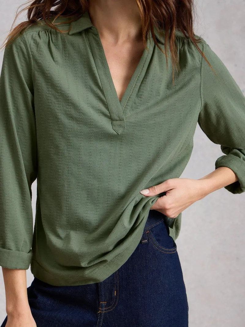 White Stuff Jerseybluse Allie - 50, Khakigrün, – Produktbild 3 von 4