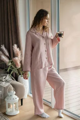 Amber Linen Amber Linen Damen vegan Pyjama Set Serene Dusty Rose – Produktbild 1 von 1