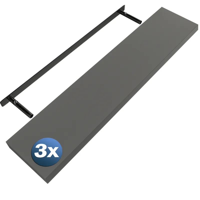 Casaria® Wandregal Schweberegal 110cm 3er-Set Grau + Halterung – Produktbild 1 von 2