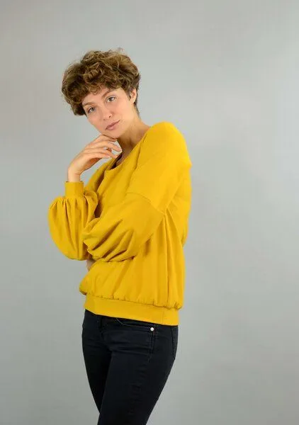ManduTrap ManduTrap Bio Baumwolle, Pullover, Sweater "Caro" mit Ballonärmeln in rot, schwarz oder gelb, Gelb, – Produktbild 4 von 4