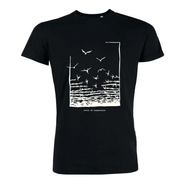 roots of compassion roots of compassion Freedom Vögel Shirt bio & fair & vegan - gerader Schnitt - Vogel, Freiheit, Frieden, Tiere, Schwarz, – Produktbild 1 von 4