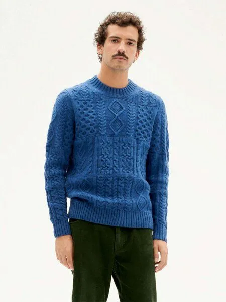 thinking mu thinking mu weiches Sweatshirt - Rasta Knitted Sweater - aus Wolle (bio), Navy (blau), – Produktbild 1 von 4