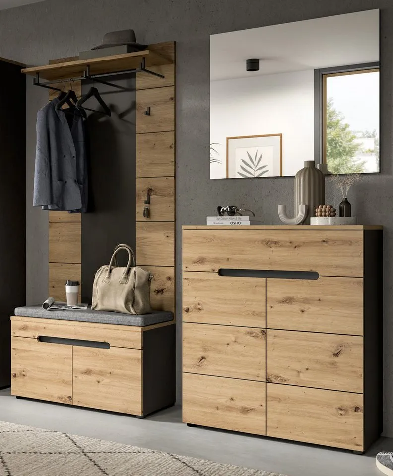 Inn.Furn Garderoben-Set Cooper, (Flurgarderobe in Eiche Artisan und Basalt grau, 4-teilig, 170 x 190 cm), mit Soft-Close-Funktion, Beige, – Produktbild 2 von 5