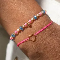 juni juni Sommer Armbänder Set "Azzurro" - Herz Stoffarmbändchen in blau oder pink mit Perlenarmband – Produktbild 1 von 1