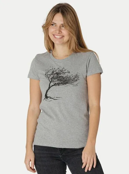 Peaces.bio - handbedruckte Biomode Peaces.bio - handbedruckte Biomode Bio-Damen-T-Shirt "Windy Tree", Hellgrau, – Produktbild 1 von 3