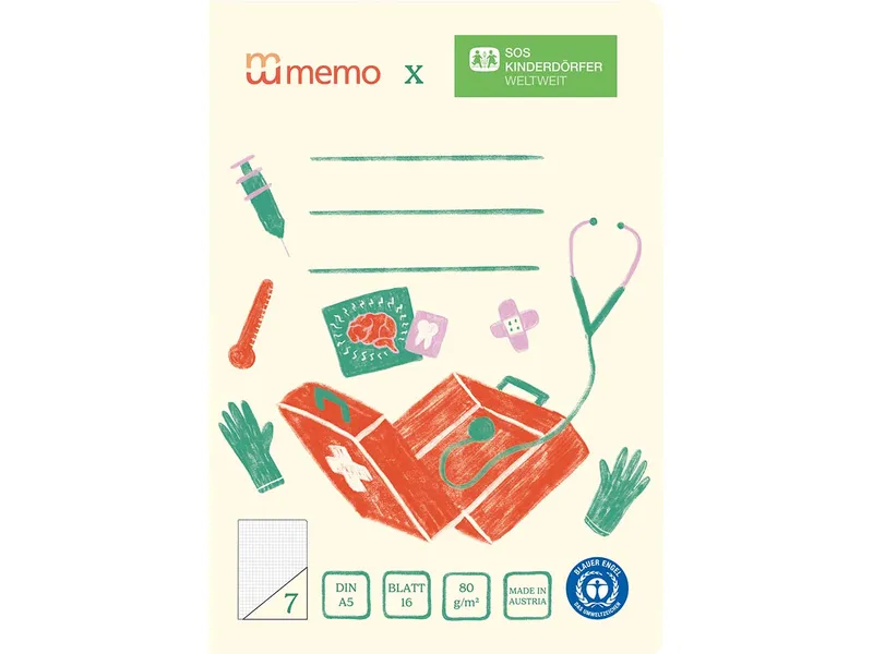 Memo memo x SOS-Kinderdörfer weltweit Schulheft DIN A5, 16 Blatt, Lin. 7 – Produktbild 1 von 1